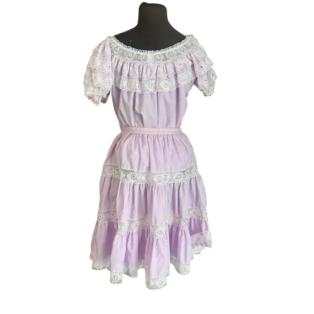 Vintage Square Up Fashions Prairie Skirt Set USA Cottagecore Western Lace Size L